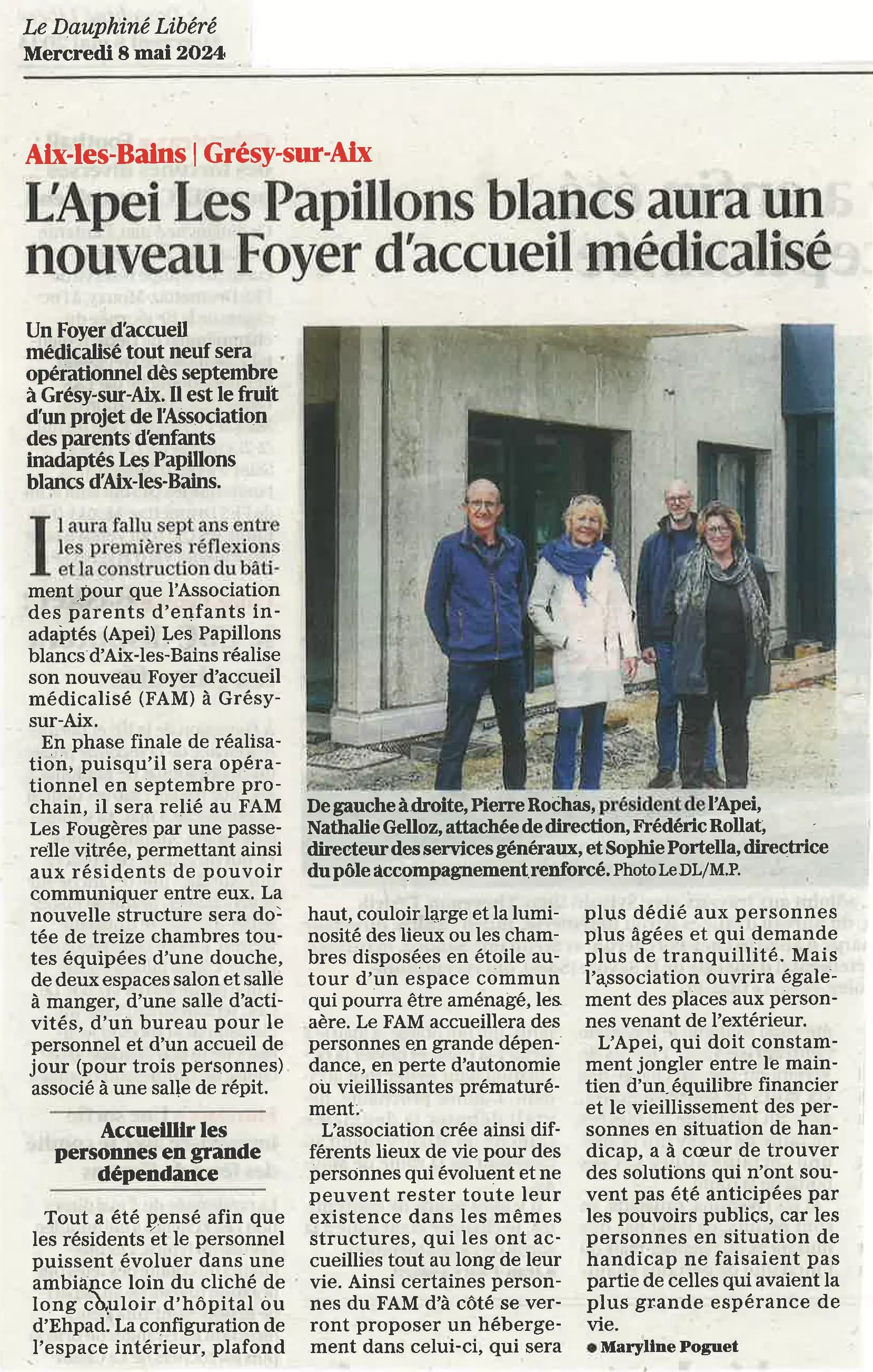 article du Dauphiné, nouveau foyer d'accueil médicalisé